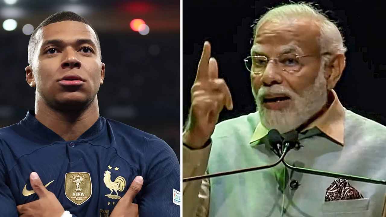 এমবাপ্পে ও মোদি। ছবি: সংগৃহীত