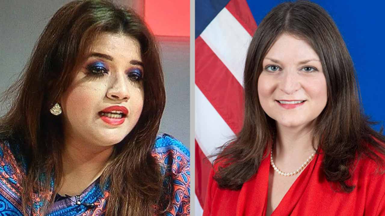 বিএনপির সাংগঠনিক সম্পাদক শামা ওবায়েদ ও মার্কিন যুক্তরাষ্ট্রের উপসহকারী পররাষ্ট্রমন্ত্রী মিরা রেজনিক।