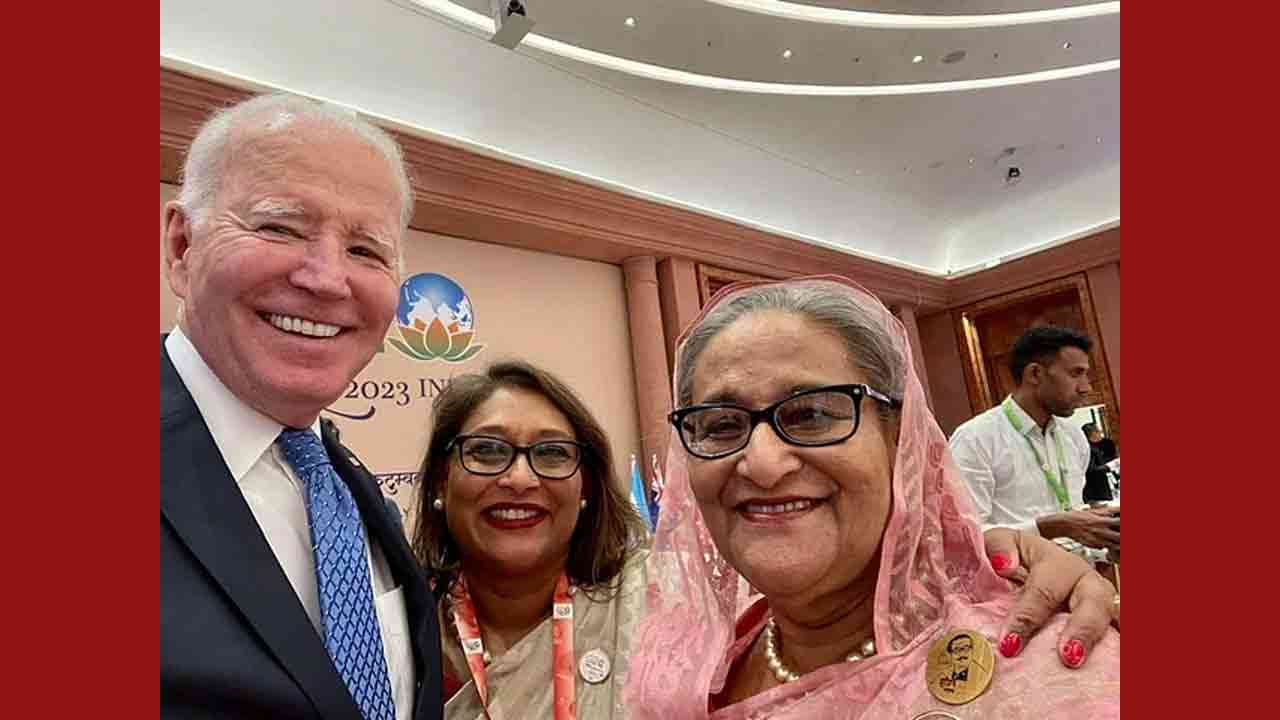 জি-২০ সম্মেলনে যুক্তরাষ্ট্রের প্রেসিডেন্ট জো বাইডেন, সায়মা ওয়াজেদ ও প্রধানমন্ত্রী শেখ হাসিনা