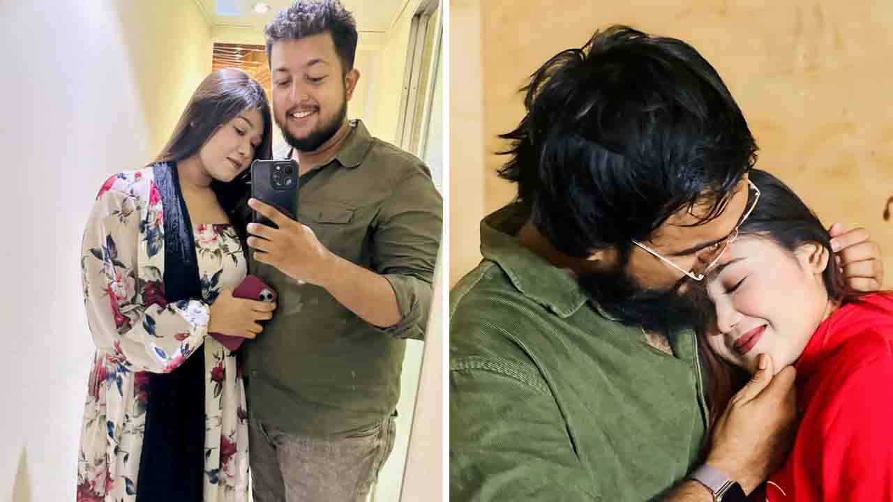 বাঁ দিকের ছবিতে নাদিমের সঙ্গে আরশি, ডানে নোবেলের সঙ্গে । ছবি: ফেসবুক