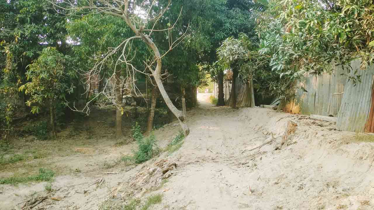 শেরপুরে জোর করে পুকুরের পাড় কেটে রাস্তা নির্মাণের অভিযোগ