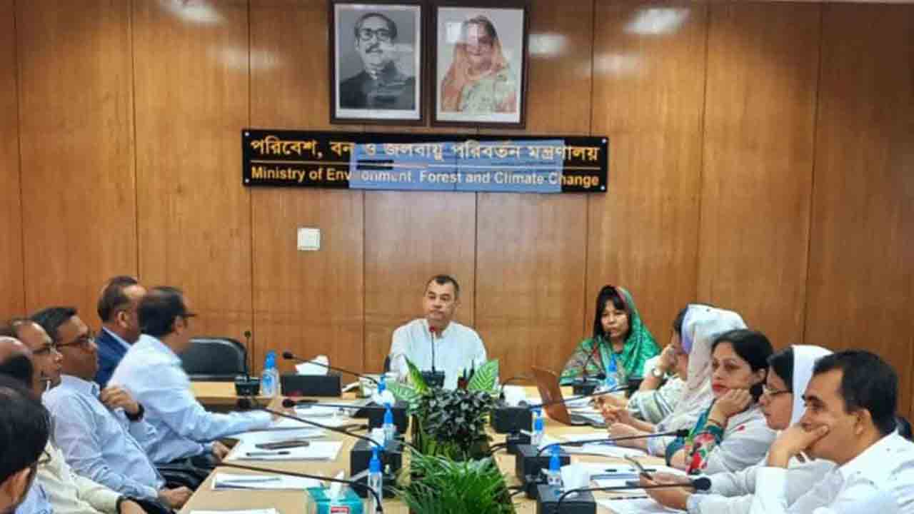 মতবিনিময় সভায় সভাপতির বক্তব্য রাখেন পরিবেশমন্ত্রী সাবের হোসেন চৌধুরী। ছবি: সংগৃহীত