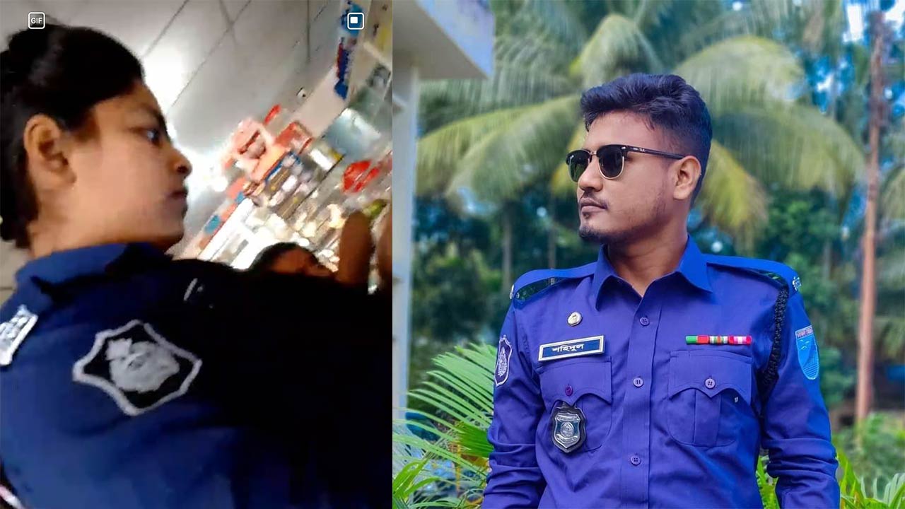 পুলিশ কনস্টেবল তানজিলা আক্তার ও শহিদুল ইসলাম / ছবি: দেশ টিভি
