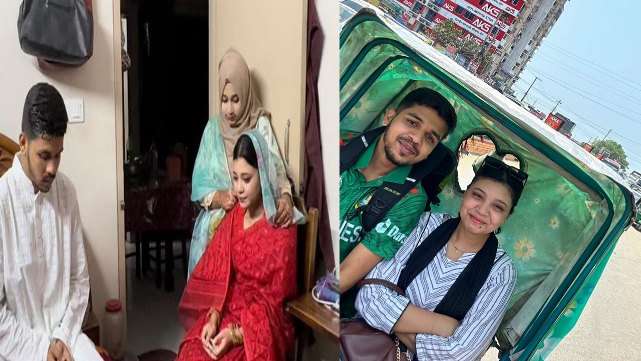 ইসরাত জাহান ইভার সঙ্গে ওমর ফারুক সৌরভ। ছবি: দেশ টিভি