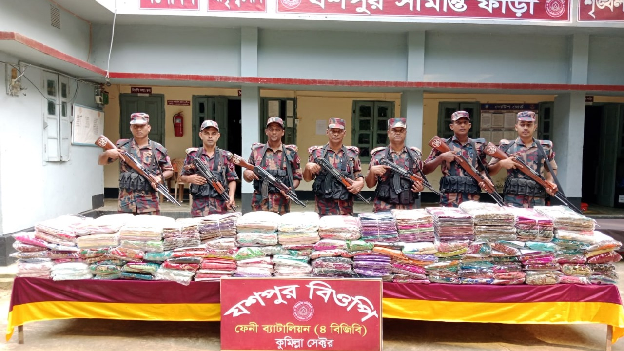 ফেনীতে বিজিবির অভিযানে প্রায় ২৮ লাখ টাকার শাড়ি ও রসুন জব্দ
