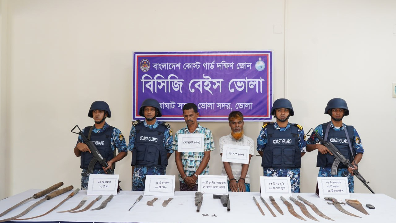 ভোলায় দেশীয় অস্ত্রসহ ২ জলদস্যু আটক