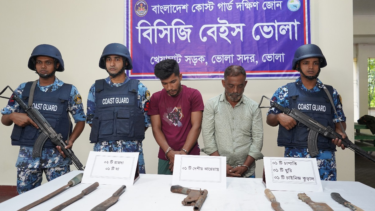 ভোলায় যৌথ অভিযানে অস্ত্রসহ ২ ডাকাত আটক