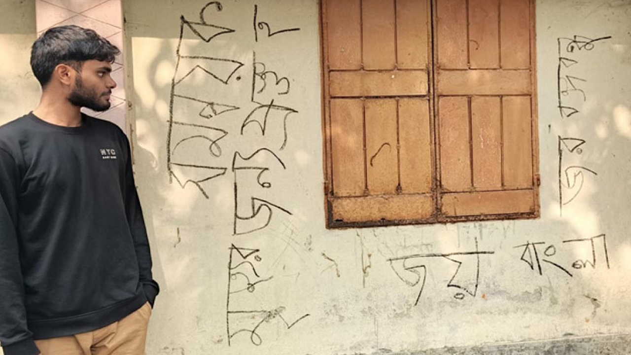 সংগঠক ফা-আরদ্বীন রহমানের বাড়ির দেয়াল। সংগৃহীত ছবি