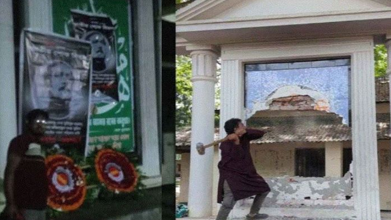 কলারোয়ায় ভাঙা ম্যুরালে মাল্যদান, প্রতিবাদে গুঁড়িয়ে দিলো&nbsp;বিক্ষুব্ধরা