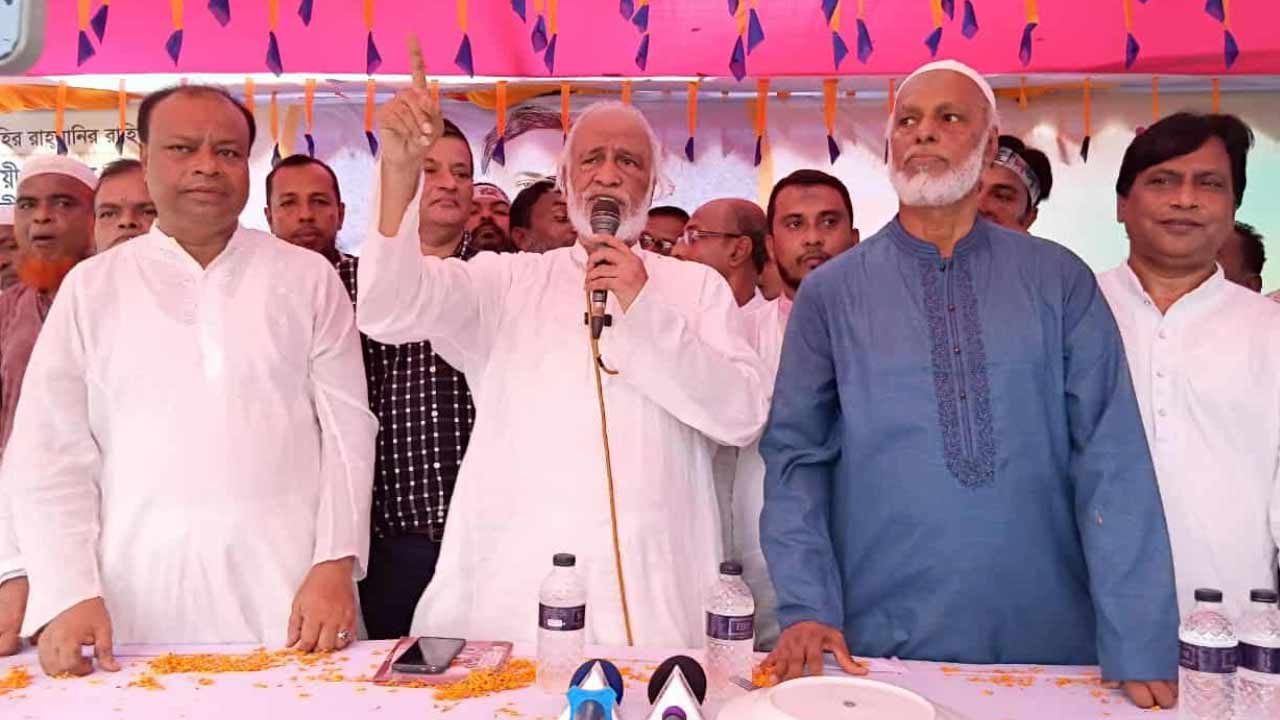 বক্তব্যকালে বিএনপির স্থায়ী কমিটির সদস্য ড. আবদুল মঈন খান। ছবি: দেশ টিভি