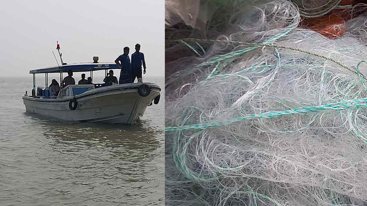 ভোলায় ইলিশ রক্ষা অভিযানের প্রথমদিন বিপুল পরিমাণ জাল জব্দ