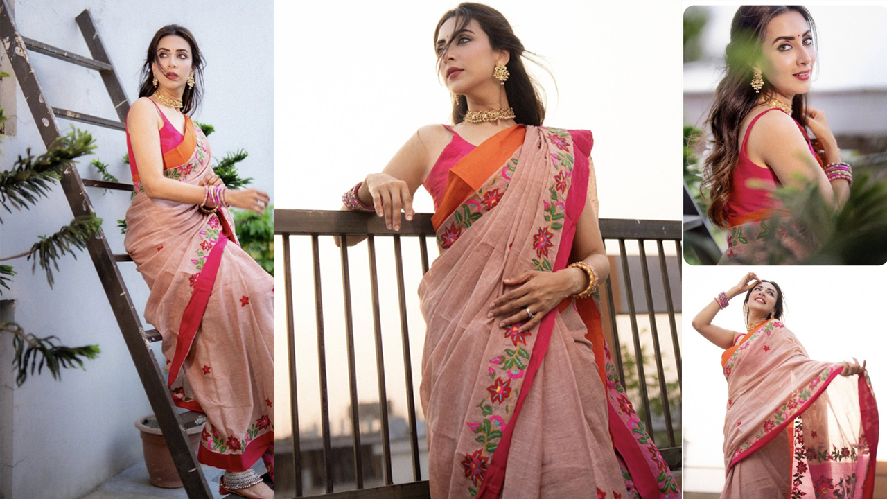 শাড়ি-রঙিন চুড়িতে বৈশাখী সাজে মিম