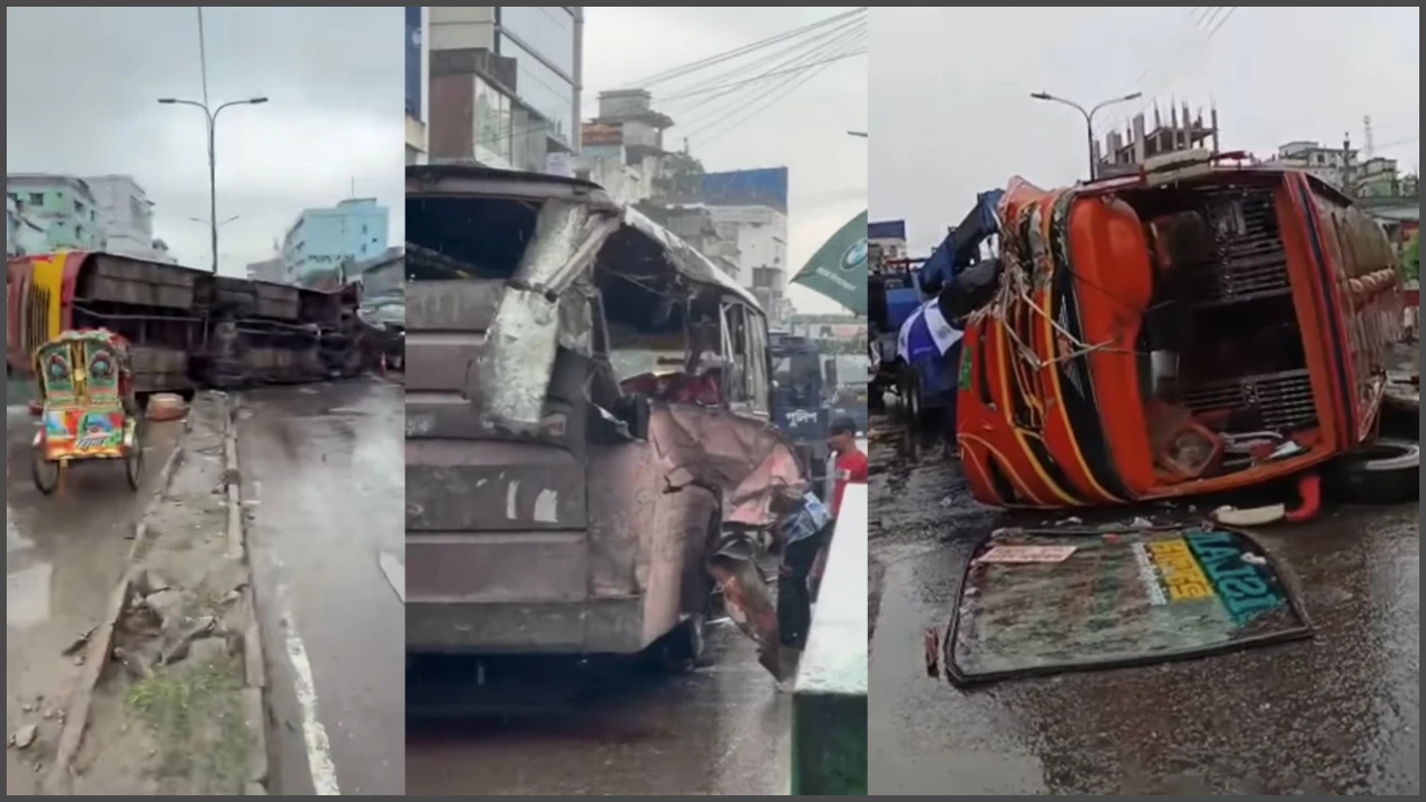 রাজধানীর নর্দায় দুই বাসের সংঘর্ষে নিহত ৪, আহত অন্তত ১০
