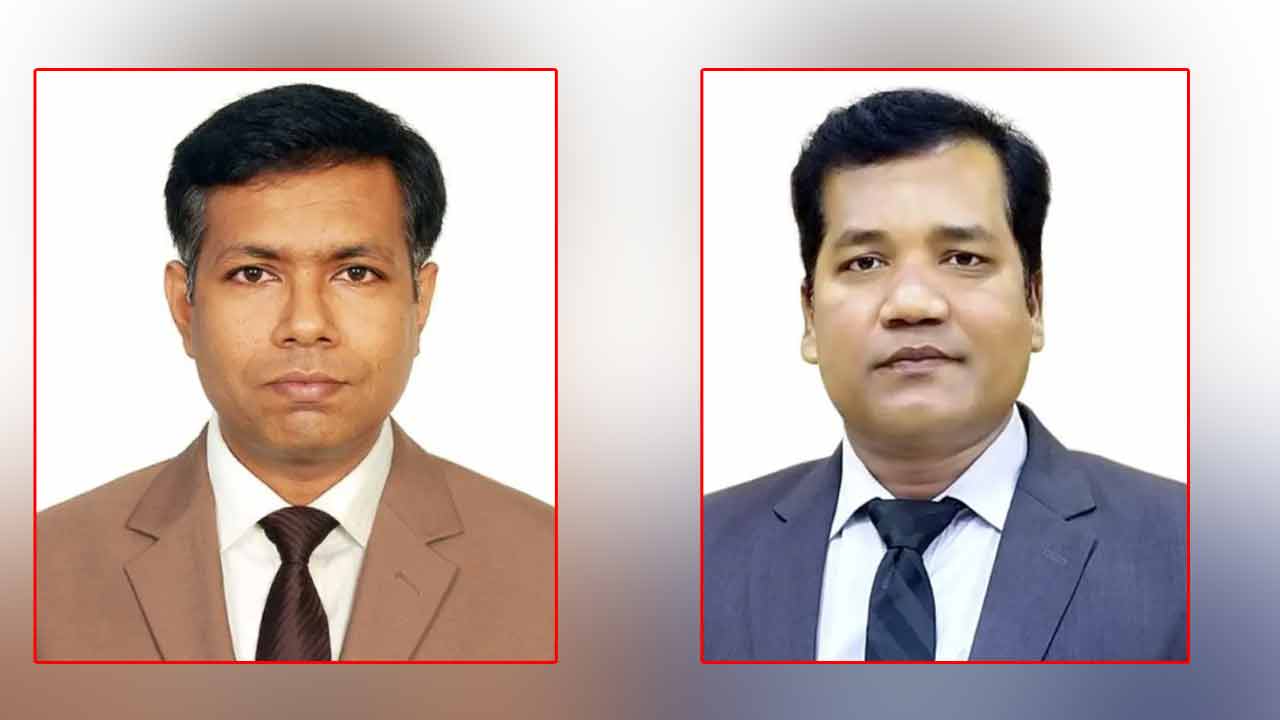 বাঁয়ে- কাজী সালেহ মুস্তানজির (উপসচিব), ডানে- মো. সাদেকুর রহমান (উপ সচিব)। সংগৃহীত ছবি